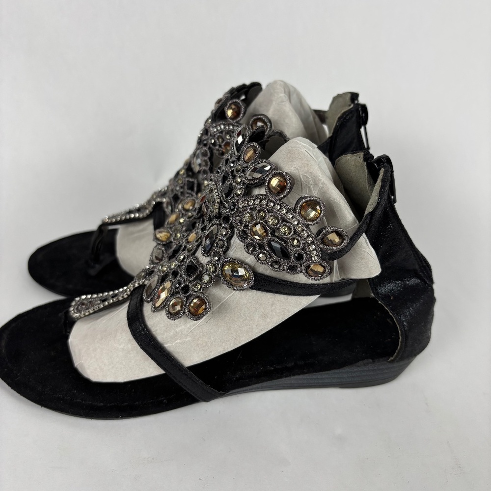 Muk Luks Black Jeweled Gladiator Sandals
